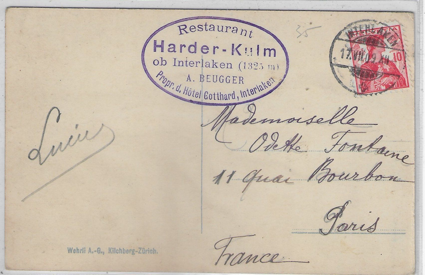Cartoline postali: Harder-Hotel mit Eiger, Mönch & Jungfrau - animee - Litho – Usato da Ettingen venduto da Kartenplanet 1