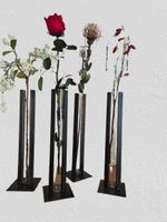4 Vases soliflore métal +verre