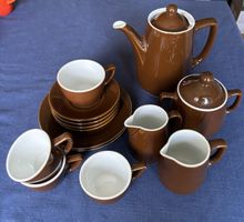 14teiliges Rössler-Kaffeeset Braun, 1960-1970er Jahre