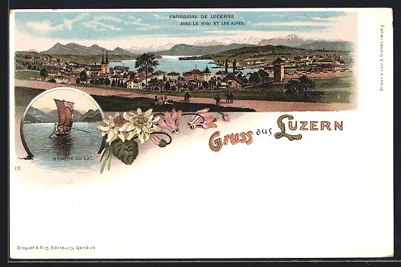Cartoline postali: Litho Luzern, Panorama avec le Rigi et l – Usato da Berlin venduto da bartko-reher