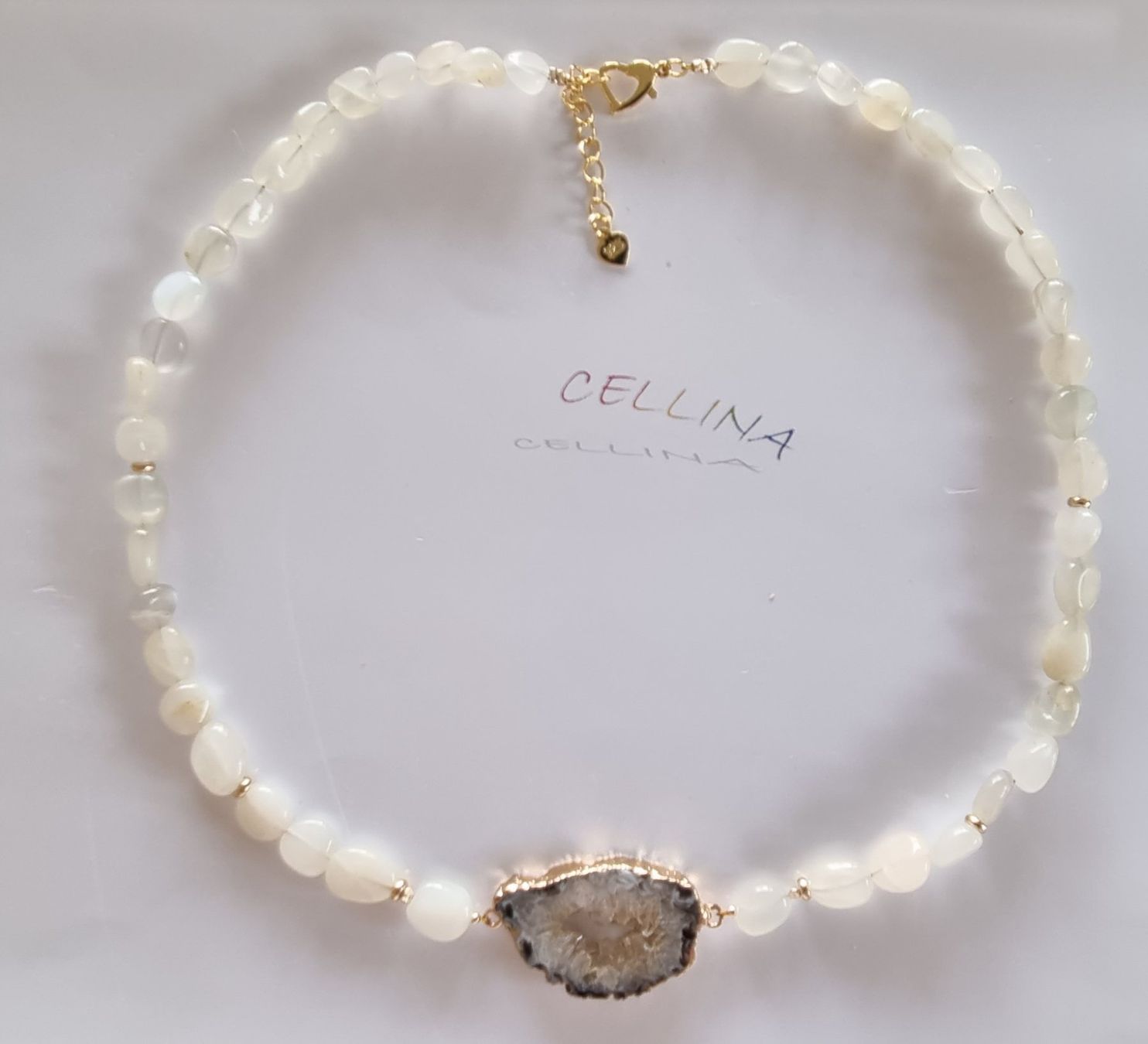 Catenine: Selenit Halskette mit Achat Druse 351 – Nuovo e nell'imballaggio originale da Luzern venduto da Cellina1 1