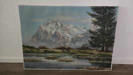 Gemälde Berglandschaft signiert E. Bomhoure, 47cmx67cm