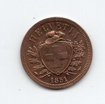 Tutti le monete: (976) Schweiz, 2 Rappen 1851, Super, stgl – Usato da Rüthi (Rheintal) venduto da erdnuessli1 1