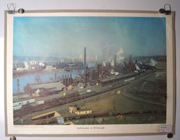 Schulwandbild Stahlwerke in Pittsburgh  Vintage /1970er #Aer