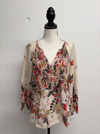 Odd Molly Bluse Gr. 34/36 creme rot Blumen 3/4 Arm Baumwolle