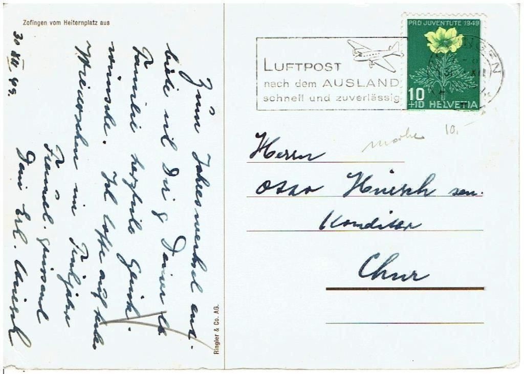Cartoline postali: Zofingen vom Heiternplatz aus 1945 – Usato da Flims - Dorf venduto da Stagediver 1