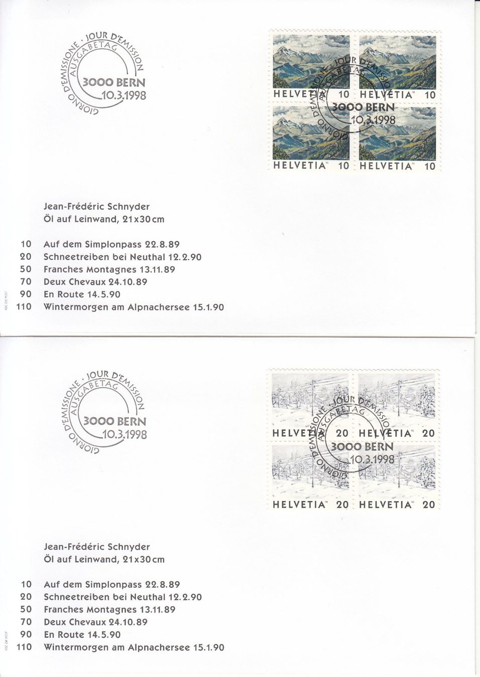 Tutti i francobolli: SBK 943 - 951 im 4er-Block FDC – Usato da Bürglen TG venduto da StampGraf 1