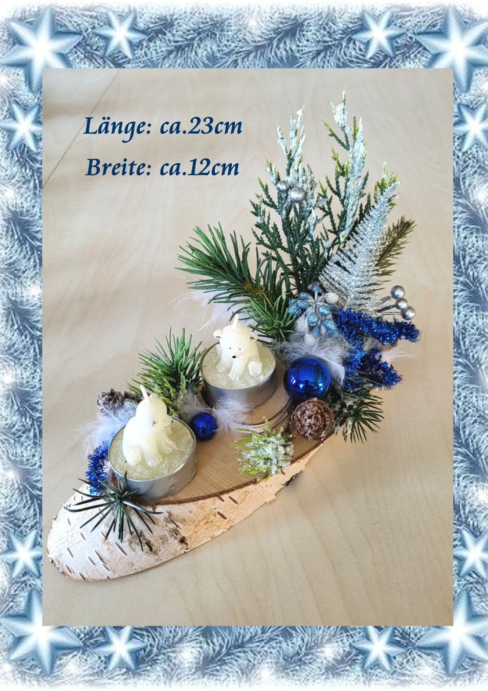 Tutte le decorazioni: Gesteck auf Birkenholzscheibe mit Eisbär Kerzlein – Nuovo (secondo la descrizione) da Linden venduto da Mb2bb 1