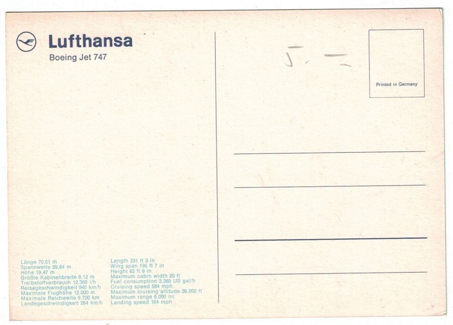 Cartoline postali: Boeing 747 Jet Lufthansa – Usato da Frauenfeld venduto da POML 1