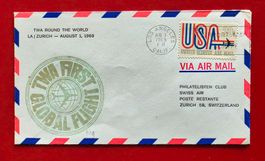 USA FLUGPOST TWA FIRST FLIGHT ROUND THE WORLD LA ZÜRICH 1969