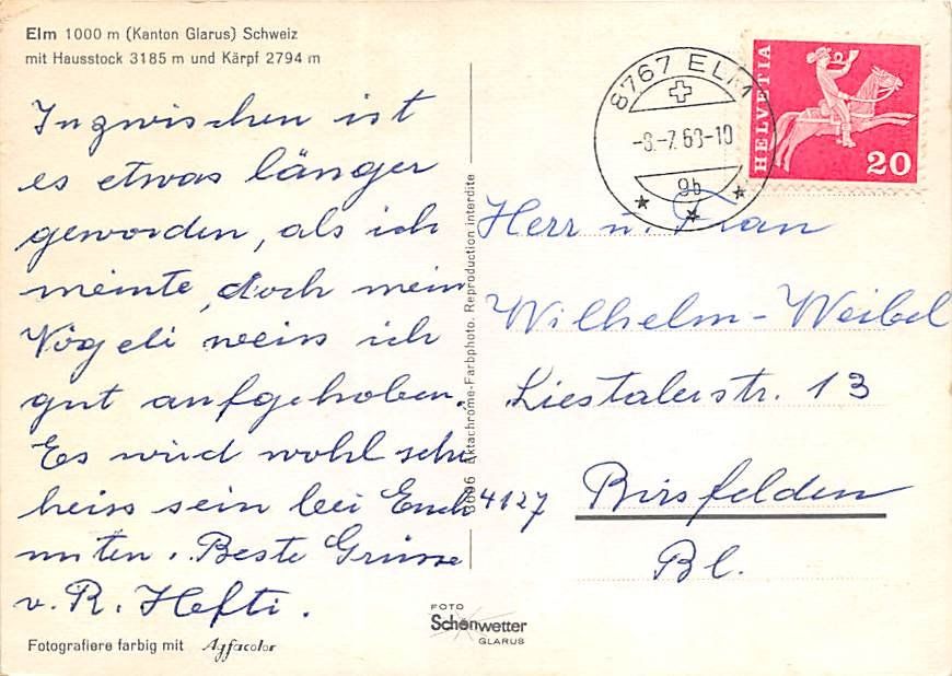 Cartes postales: GL - Elm – D'occasion à Ottikon b.Kemptth. par Neptun1974 1