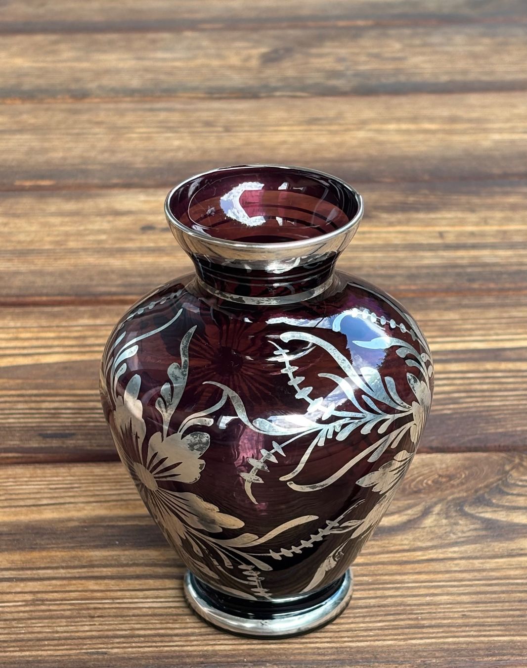 Vasi & Recipienti: antike Glasvase mit floraler Silberauflage – Usato da Lüchingen venduto da Eeizo 2