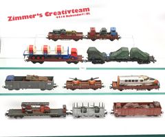 10 versch. Güterwagen mit Autoschrott beladen, H0, WS