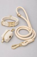 Luxus Hundeset Halsband Leine Kotbeutel Samt Beige Gr. XS