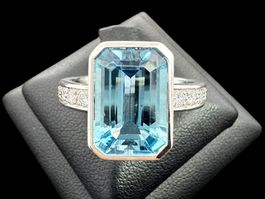 Aquamarin 3.6c Diamanten 0.3c Ring 18k WG Grösse 54 *S1675