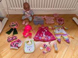 BABY born mit grossem Zubehör, Holzbett & Holzpuppenwagen