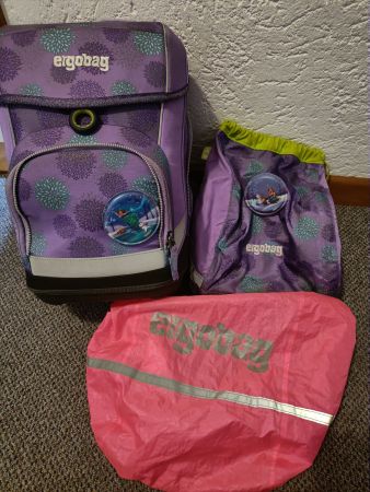 Ergobag Schulrucksack Set lila Blumen & Meerjungfrau