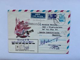 Weltraum Sojus T-4 echt gelaufener Landebeleg 26.5.81 mit OU
