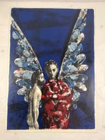 Max Hunziker (1901-1946) grosse Lithografie Engel mit Mann
