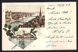 Zürich, Teilansicht mit Kirche, Uferpar