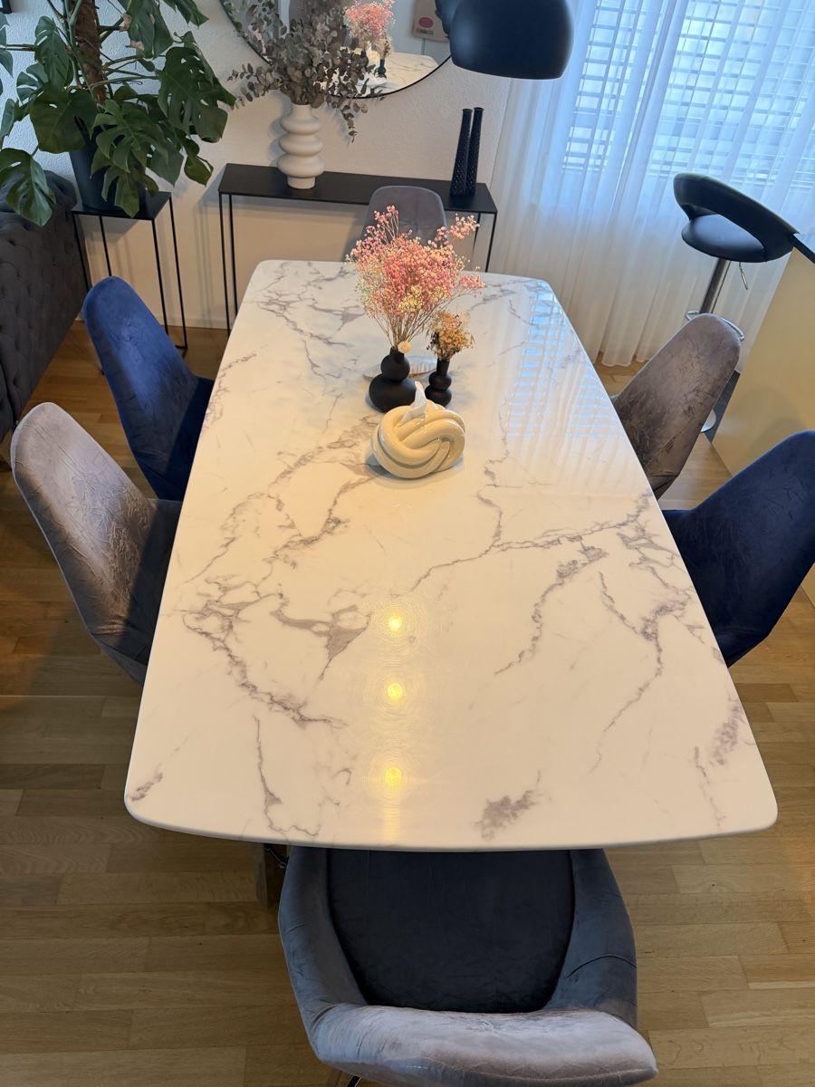 Set de table et chaises: Echter Marmor Esstisch 200 x 100 cm – Neuf (Voir description) à Regensdorf par msg_l7z5 3