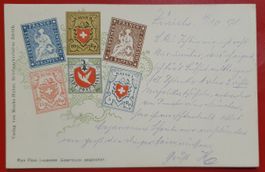 Zürich 1898 - Ansichtskarte mit Briefmarken Schweiz