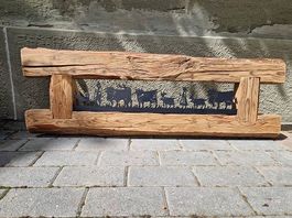 Altholz-Bild mit Alpaufzug-Motiv
