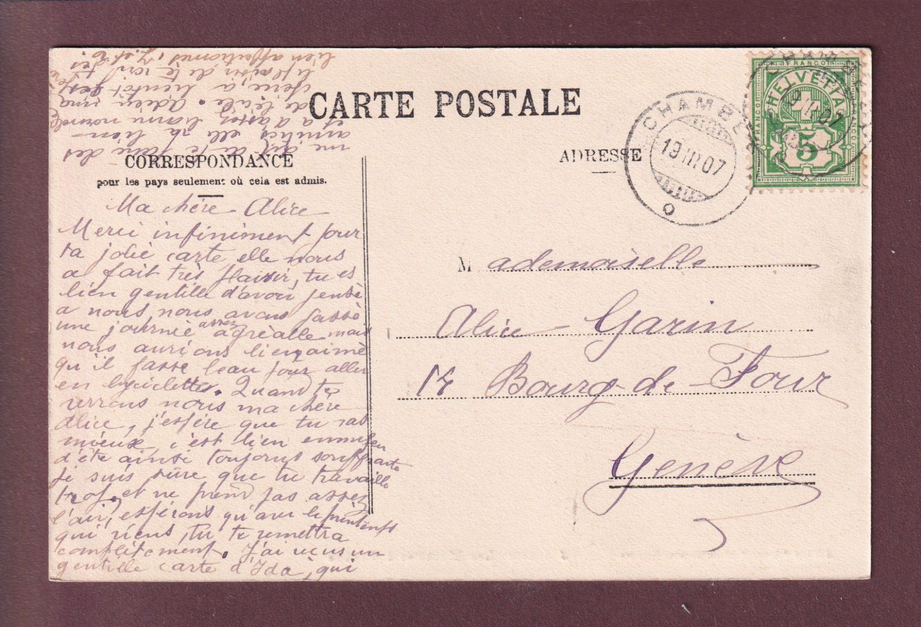 Cartoline postali: GENEVE - Les Mouettes - Attelage - 1907 – Usato da Pully venduto da nicecards 1