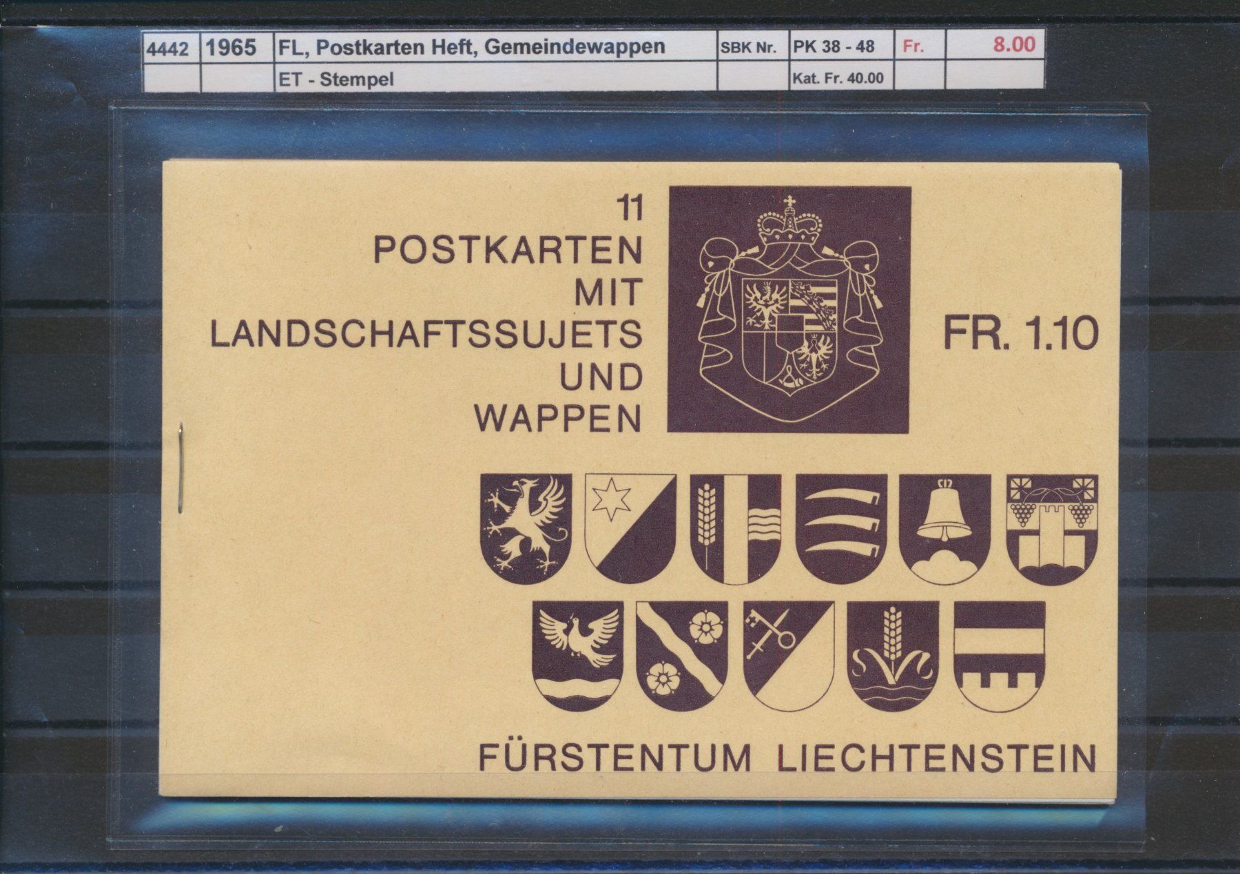 Alle Briefmarken: 1965 FL, Postkarten Heft, "Gemeindewappen", ET - Stempel – Gebraucht aus Winterthur von Zupogeru