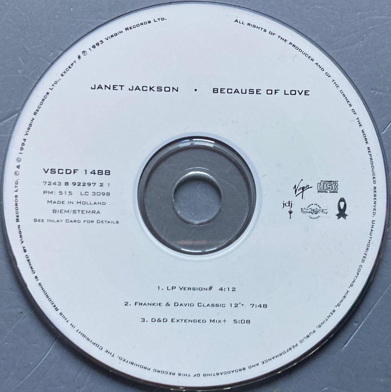 CD: JANET JACKSON - BECAUSE OF LOVE – Usato da Poliez-Pittet venduto da Newtown-Records 1
