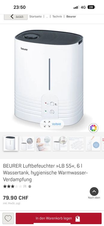 Humidificateur D'Air Beurer LB55 - Technology Eau Chaude - Pour Pièces Jusqu'à 50m² - 6L - Hygiénique