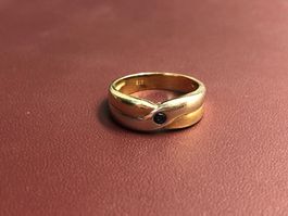 Damenring mit Saphir aus 14 Karat bicolor Gold Au 585