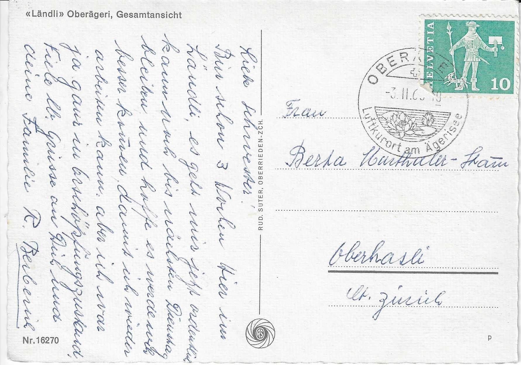 Cartoline postali: "Ländli" Oberägeri ZG – Usato da Rothrist venduto da Stranglehold 1