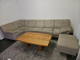 Ecksofa mit Hocker grau/beige, gebraucht, guter Zustand