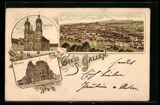 Cartoline postali: Vorläufer-Lithographie St. Gallen, Kath – Usato da Berlin venduto da bartko-reher