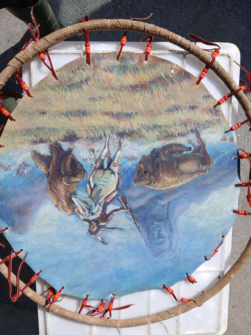 Tutte le decorazioni: Indianer Bison Wandkunst, Durchmesser ca. 40cm, Handarbeit – Usato da Wiler (Lötschen) venduto da AnRieder 1