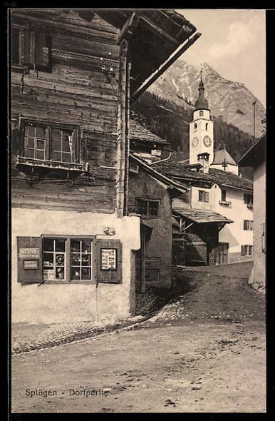 Ansichtskarten: AK Splügen, Dorfpartie mit Kirche – Gebraucht aus Berlin von bartko-reher