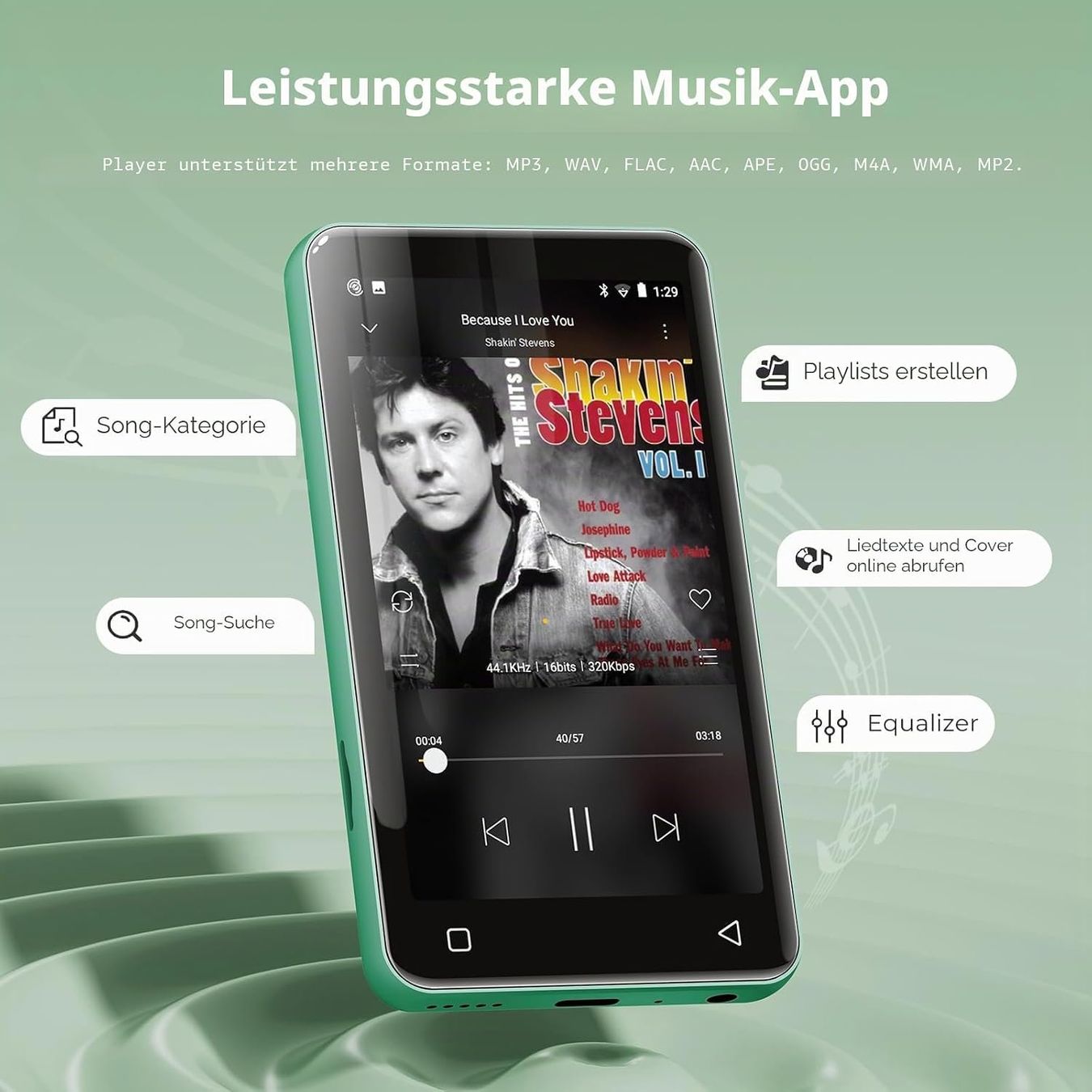 Tragbarer Mediaplayer: MP3-Player mit Bluetooth und WLAN 4" Touchscreen HiFi Grün – Neu und originalverpackt aus Schaffhausen von Alvora 2