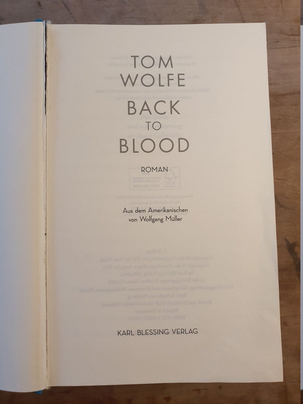 Bücher: Back To Blood Tom Wolfe Blessing – Gebraucht aus Zürich von loosebone 1