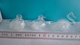 Drei 3er Set Glas Deko-Vögel, Teelichthalter, zum Aufhängen