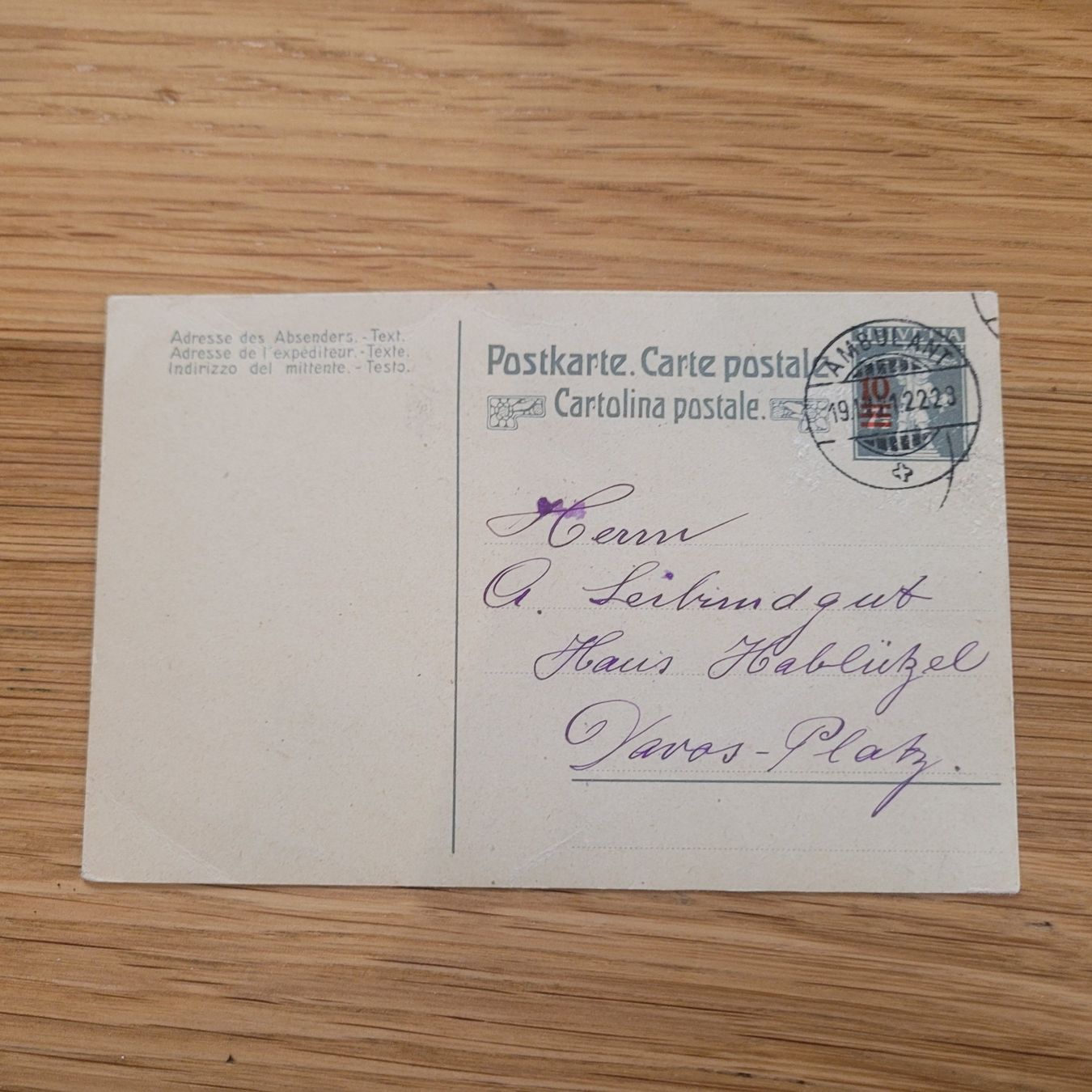 Cartoline postali: GS Ambulant 1921 Davos – Usato da Biel/Bienne venduto da Destockweb