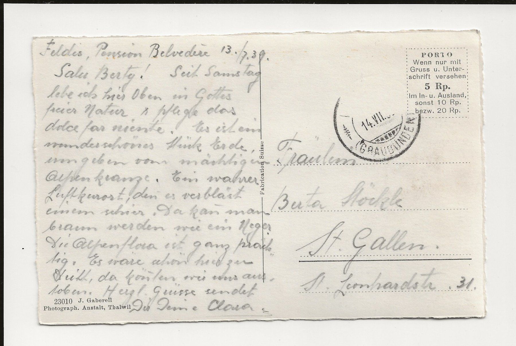 Cartoline postali: AK 1939 Feldis im Domleschg – Usato da Greifensee venduto da 315WDO 1