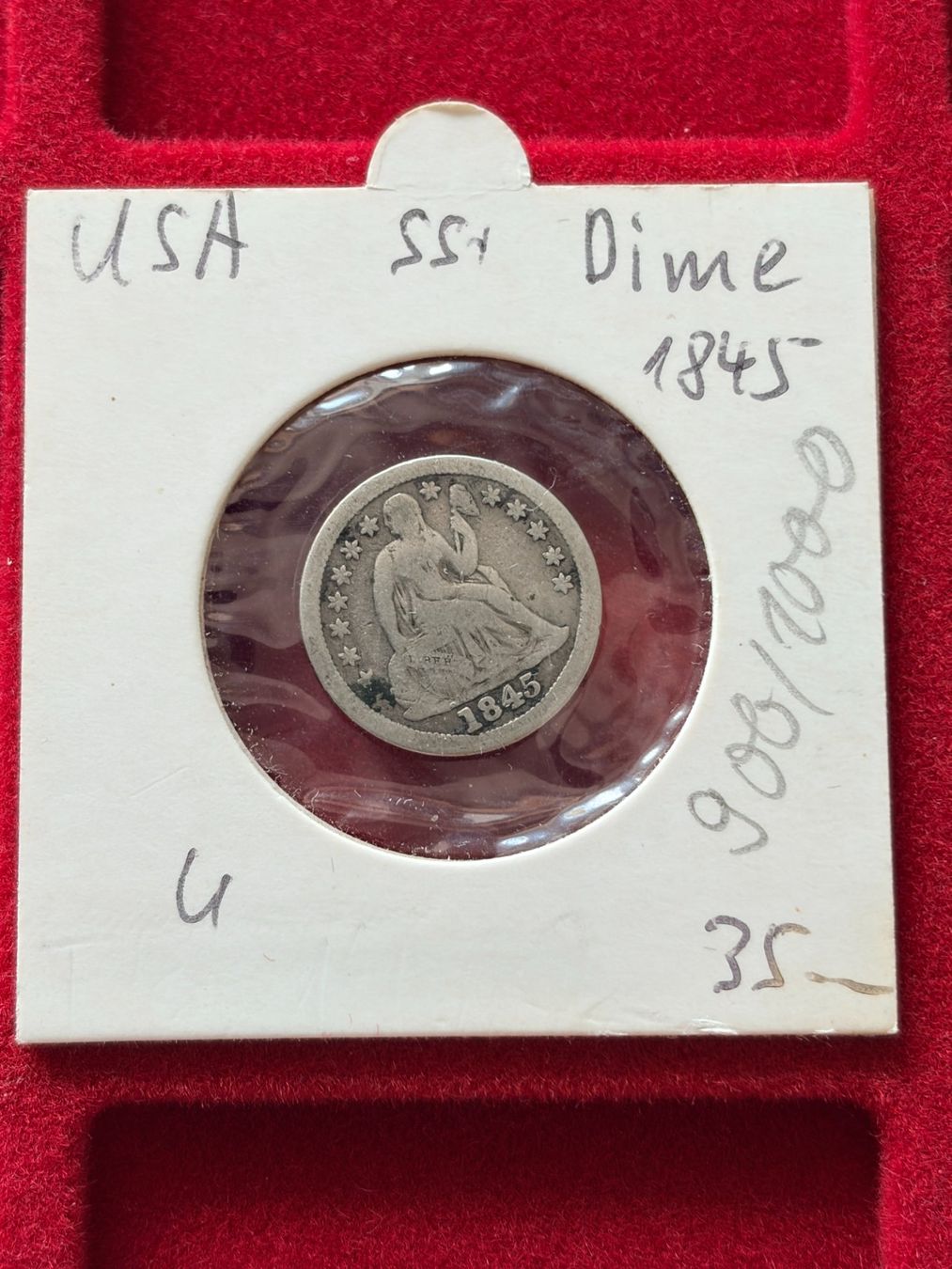 Tutti le monete: One Dime 1845 USA - Silber 900/1000 – Usato da Gams venduto da Rhi-Taler 2