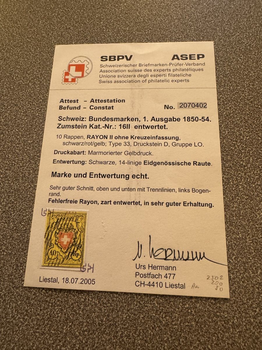 Tous les timbres: Tolle Rayon Marke mit Attest – D'occasion à Uster par Briefmarken