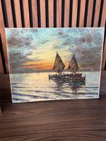 Ölgemälde 2 Segelboote Sonnenuntergang auf Meer