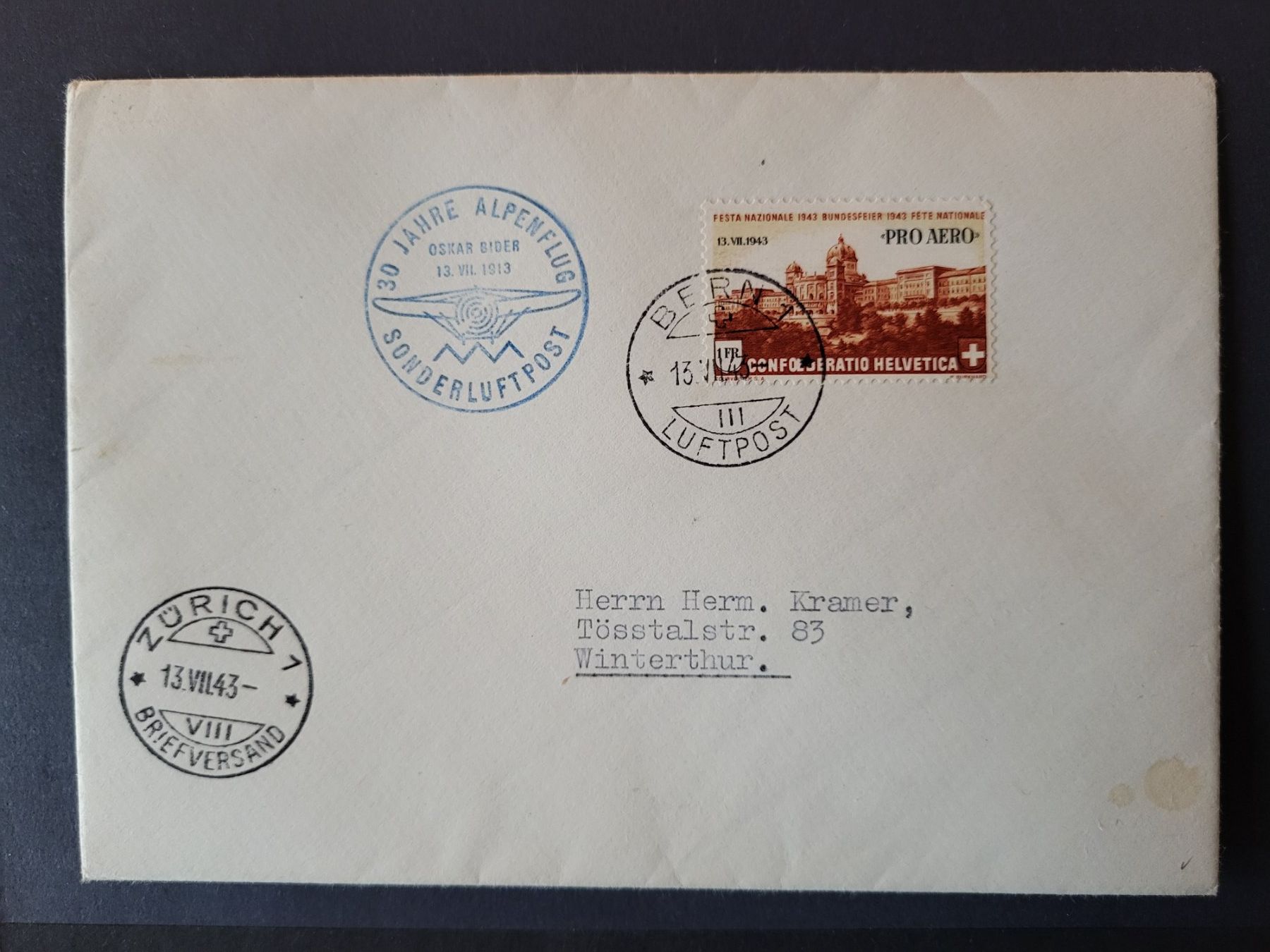 Alle Briefmarken: 1943, Flugpostbeleg nach Winterthur / ET – Gebraucht aus stäfa von brandy66
