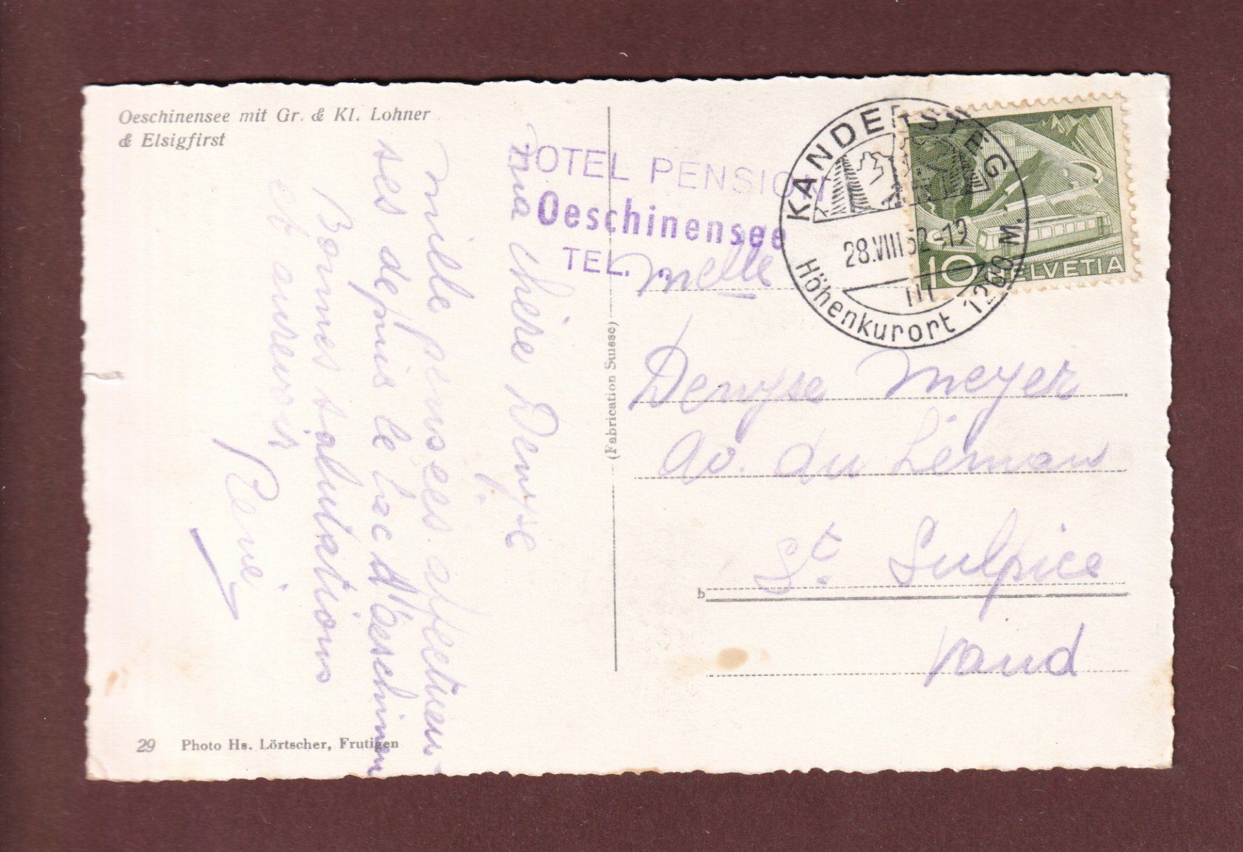 Ansichtskarten: OESCHINENSEE - 1952 – Gebraucht aus Pully von nicecards-shop 1