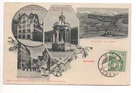 4-Bild-AK EINSIEDELN Hauptstrasse - Post