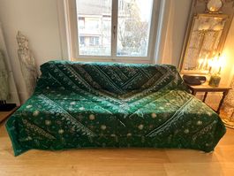 Saree Bed Cover Bettüberwurf Pailetten Stickerei Handarbeit