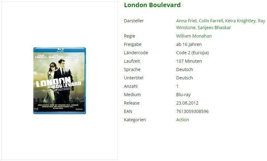 Tutti i DVDs: London Boulevard (Bluray) – Usato da Buchrain venduto da Sssschaller